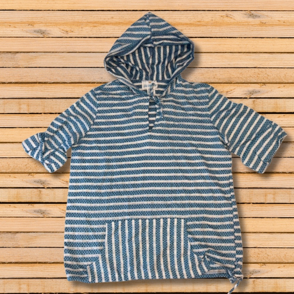 Vintage Lady Vanderbilt Blue White Hooded Knit Pullover Top Sz 14 USA